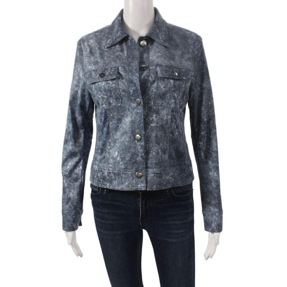Insight Women Basic Jacket Blue Geometric Button Size 2